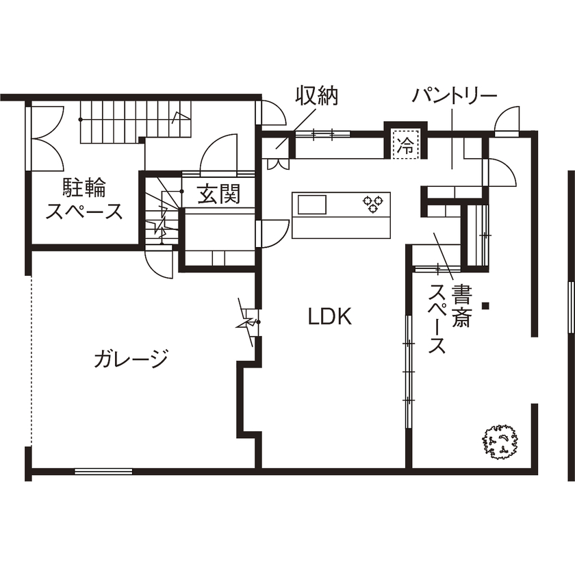 家工房 【3270万円/60坪】5層のスキップフロアに中庭・吹抜け・書斎も。白モダンなガレージハウス＜間取り図有＞の間取り図（2LDK）1階