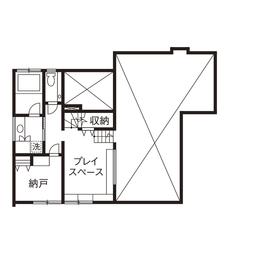 家工房 【3270万円/60坪】5層のスキップフロアに中庭・吹抜け・書斎も。白モダンなガレージハウス＜間取り図有＞の間取り図（2LDK）中2階