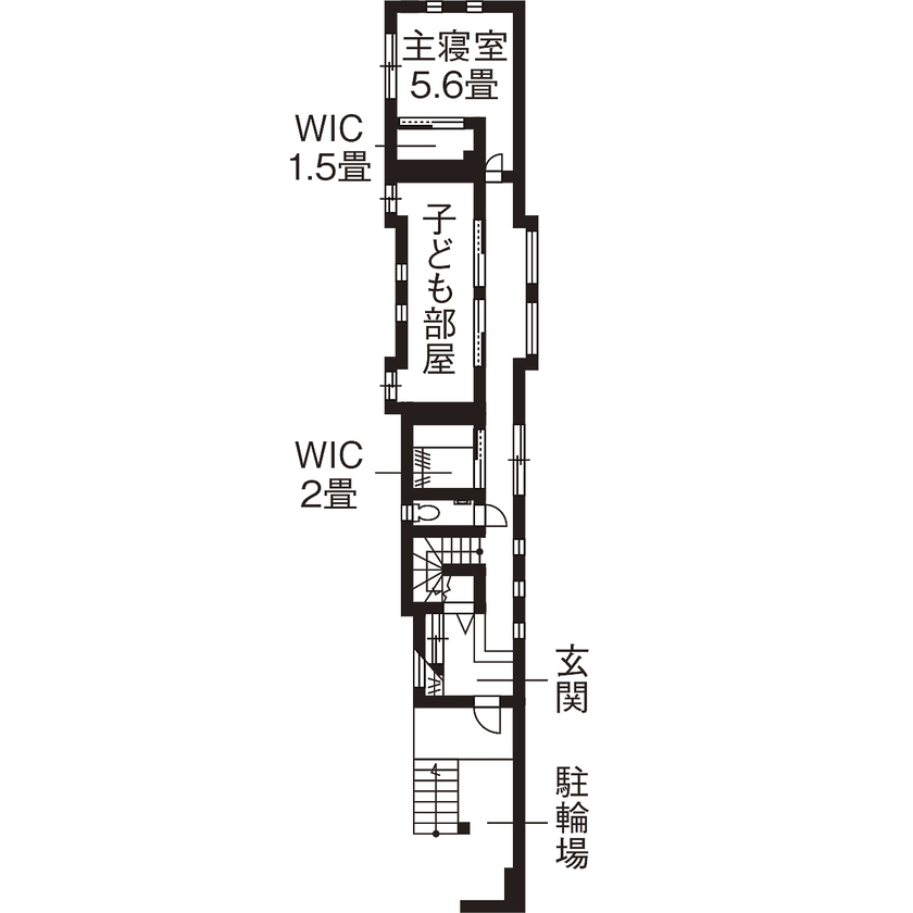 家工房 【1950万円】間口3m高低差ありの難敷地に、設計力で広がりのある空間を。広々LDKのある家＜間取り図有＞の間取り図（2LDK）1階