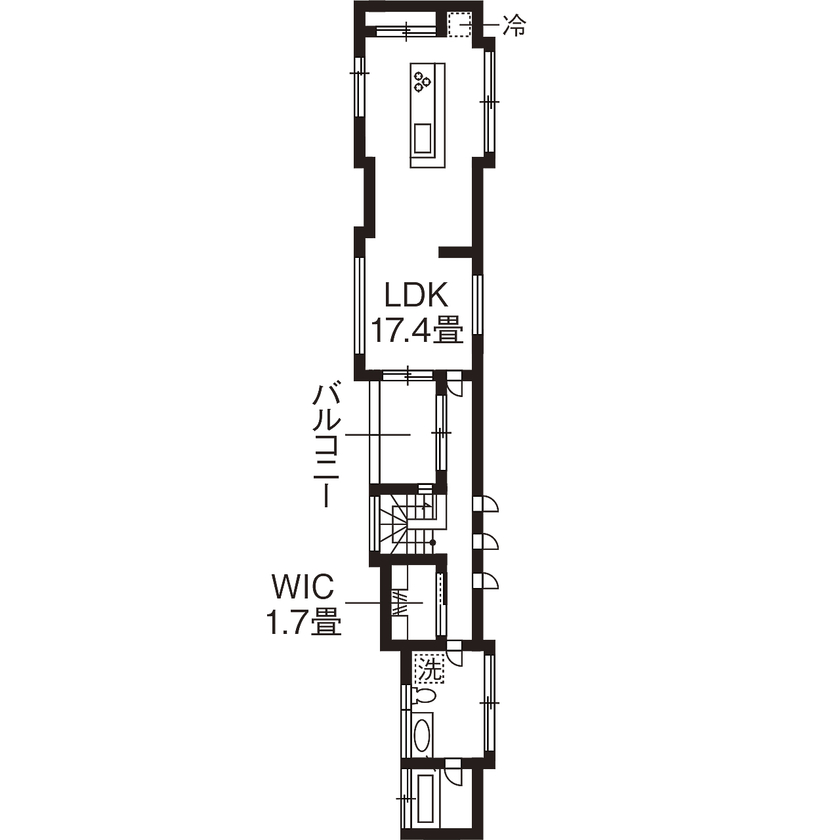 家工房 【1950万円】間口3m高低差ありの難敷地に、設計力で広がりのある空間を。広々LDKのある家＜間取り図有＞の間取り図（2LDK）2階