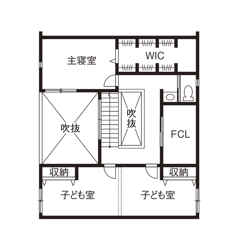 家工房 【2800万円／41坪】中庭に面した開放的な空間と、充実しすぎる収納でデザインと機能性を両立した住まいの間取り図（2LDK）2階