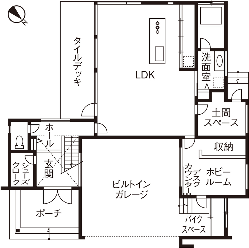家工房 【4000万円/43.6坪/間取り図有】シアタールーム、ドッグラン…趣味スペース満載のガレージハウスの間取り図（4LDK）1階