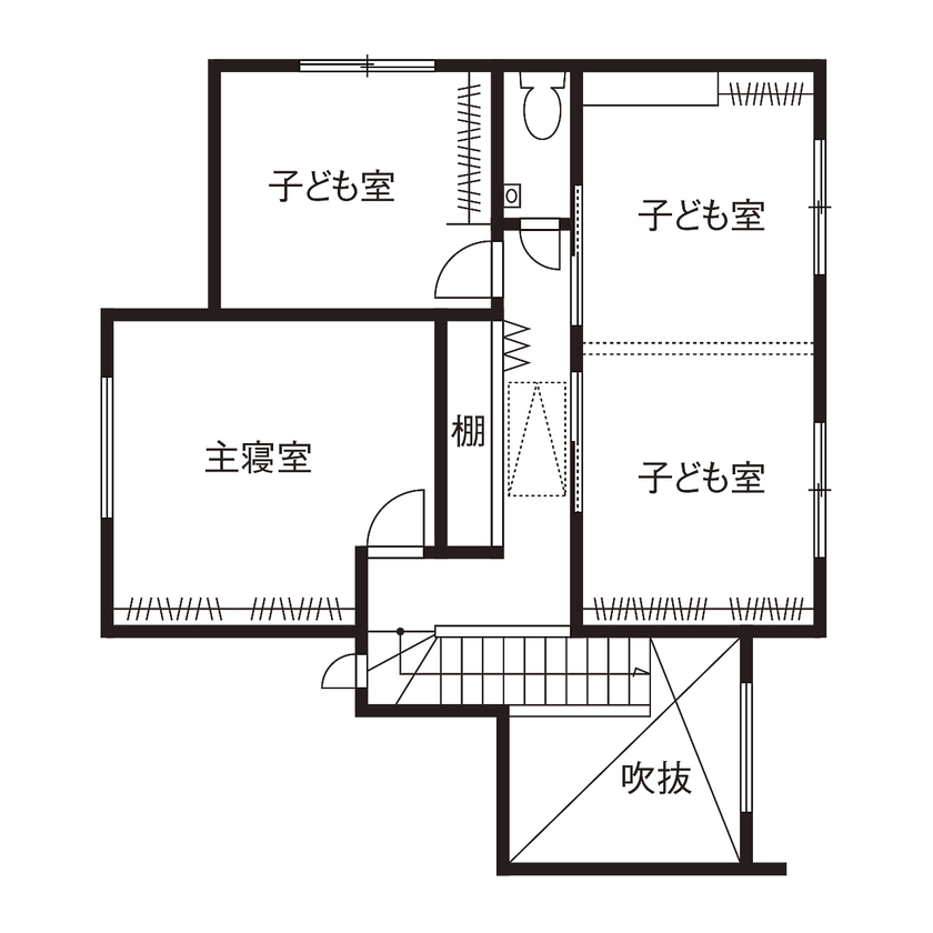 家工房 【2000万円台／34.5坪／間取り図有】収納にこだわる緻密な計画で、憧れの「ホテルライク」が完成！の間取り図（3LDK）2階