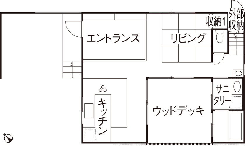 321HOUSE（ミツイハウス） 【造作引き戸／中庭のある家／片流れ屋根】こだわりのキッチンで自然と人が集まる家の間取り図（2LDK）1階