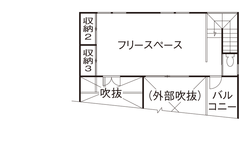 321HOUSE（ミツイハウス） 【造作引き戸／中庭のある家／片流れ屋根】こだわりのキッチンで自然と人が集まる家の間取り図（2LDK）2階