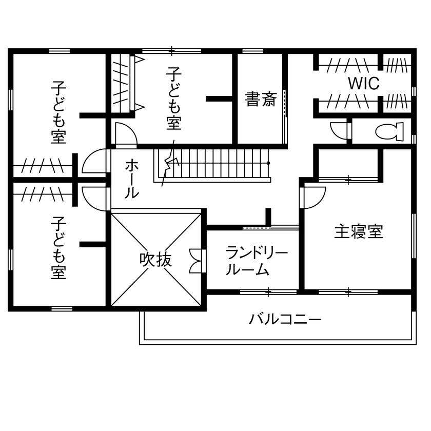 高井工務店 【3000万円台／間取り図有／ランドリールーム】ストレート＆回遊動線で家事をラクに！毎日オシャレが続く家の間取り図（5LDK）2階