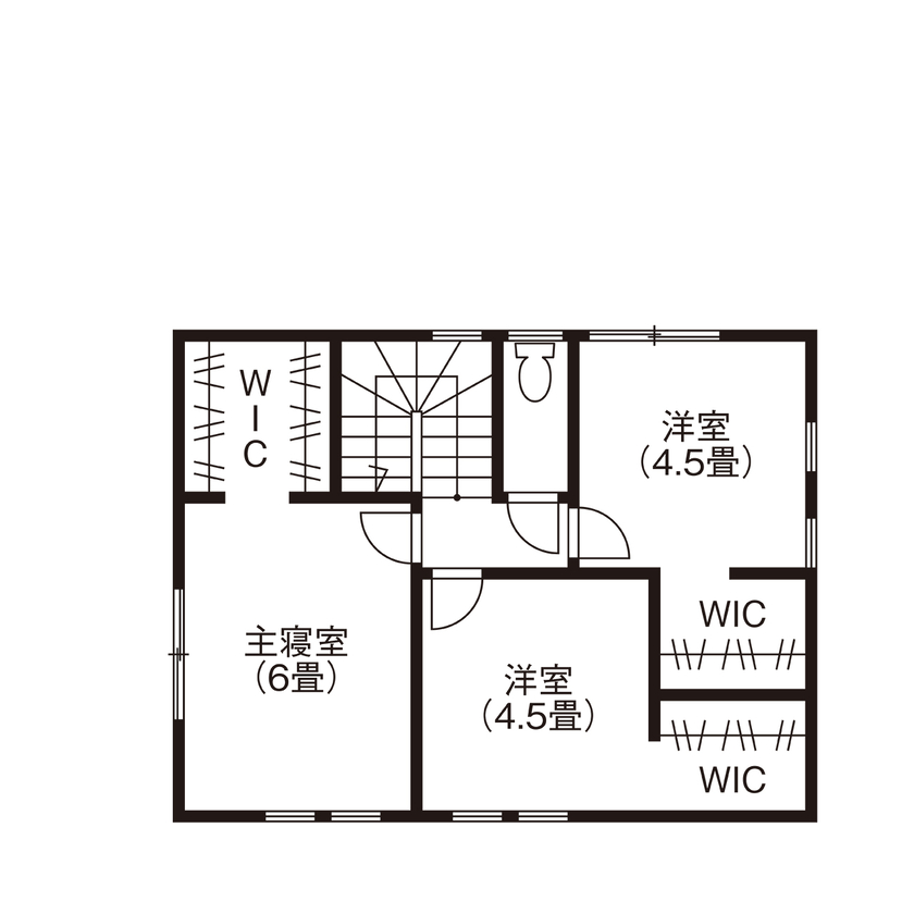 みんなの家 【2041万円／32坪／彦根市】家事動線に配慮したカリフォルニアスタイルのお家の間取り図（3LDK）2階