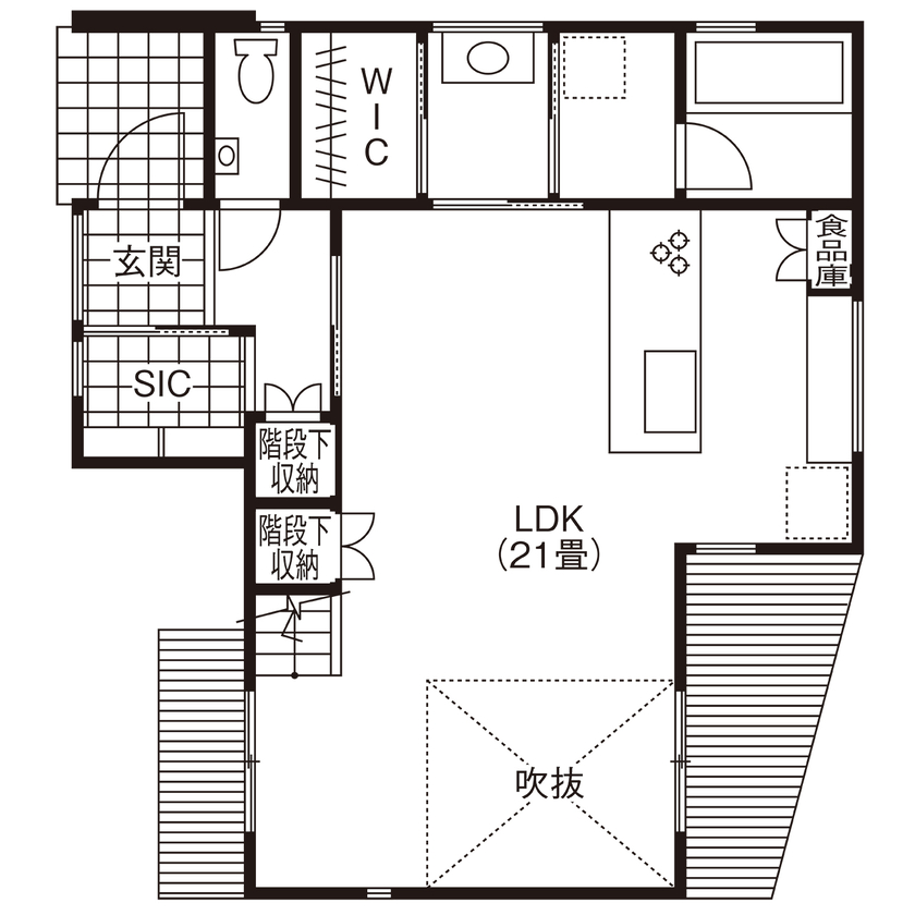 みんなの家 【1977万円／30.9坪／近江八幡市】スタイリッシュなお家のテーマは、「自宅で叶う、ホテルライク仕様」の間取り図（3LDK）1階