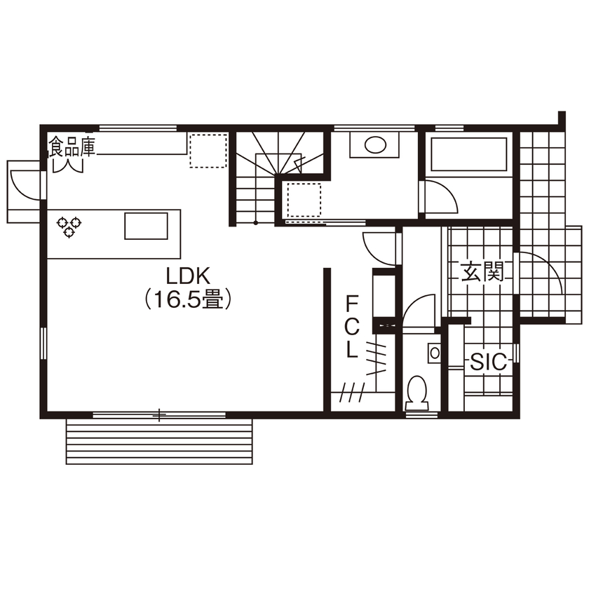 みんなの家 【1977万円／30坪／東近江市】荷物を出し入れしやすく、洗濯物もすぐに片付けられるファミリークローゼットの間取り図（3LDK＋ロフト）1階