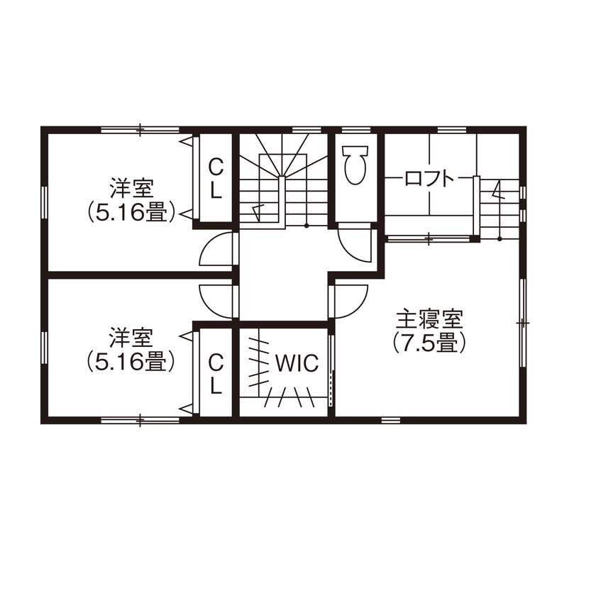 みんなの家 【1977万円／30坪／東近江市】荷物を出し入れしやすく、洗濯物もすぐに片付けられるファミリークローゼットの間取り図（3LDK＋ロフト）2階