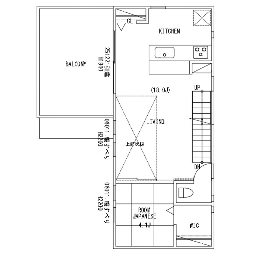 ABI-HAUS（アビハウス） 30坪の土地に3台分の駐車スペースを設けた3階建のガレージハウスの間取り図（3LDK＋WIC）2階