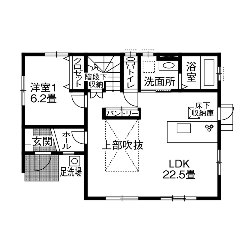 アイフルホーム　仙台・宮城北・石巻・古川 【1900万円・間取有】欲しかった「広さと開放感」がきめ細かな提案と工夫で実現の間取り図（4LDK）1階