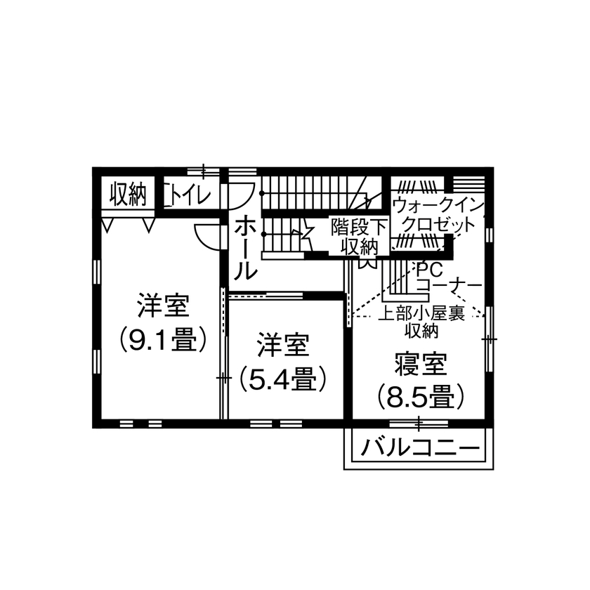 アイフルホーム　仙台・宮城北・石巻・古川 【1990万円・間取有】住んでみて「優しさ」を実感。子どもがのびのびできる家の間取り図（3LDK）2階