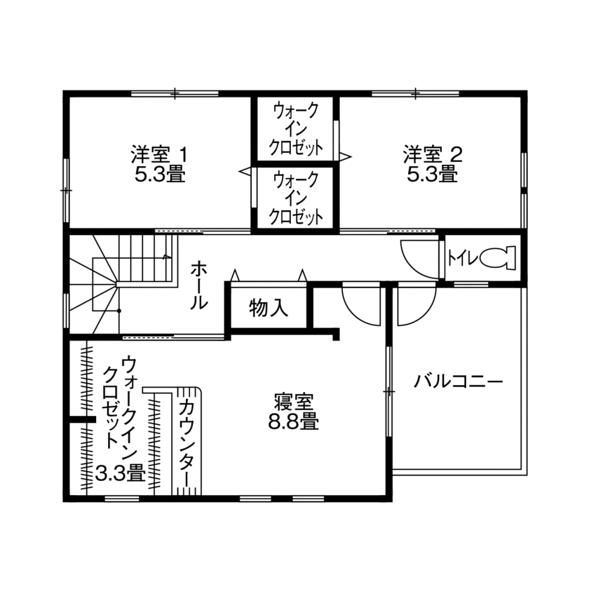 アイフルホーム　仙台・宮城北・石巻・古川 【1800万円・間取有】外観は南欧風、LDKは北欧風のテイストにの間取り図（4LDK）２階