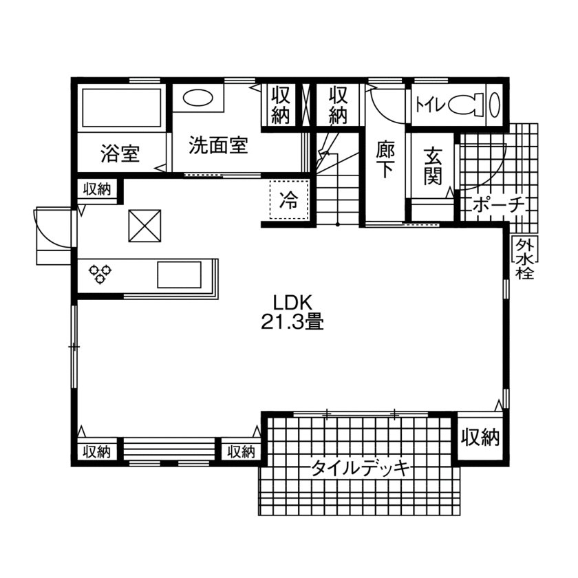 アイフルホーム　仙台・宮城北・石巻・古川 【1950万円・間取有】長年の夢だった「冬暖かく夏涼しい家」が実現の間取り図（4LDK）1階