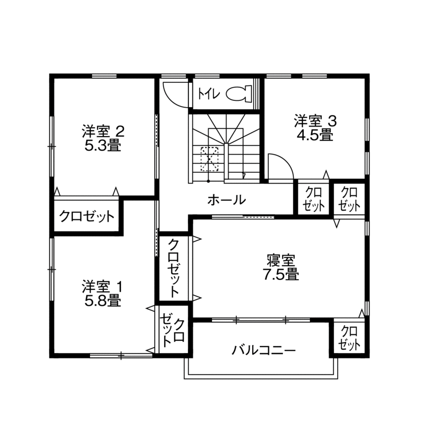 アイフルホーム　仙台・宮城北・石巻・古川 【1950万円・間取有】長年の夢だった「冬暖かく夏涼しい家」が実現の間取り図（4LDK）2階