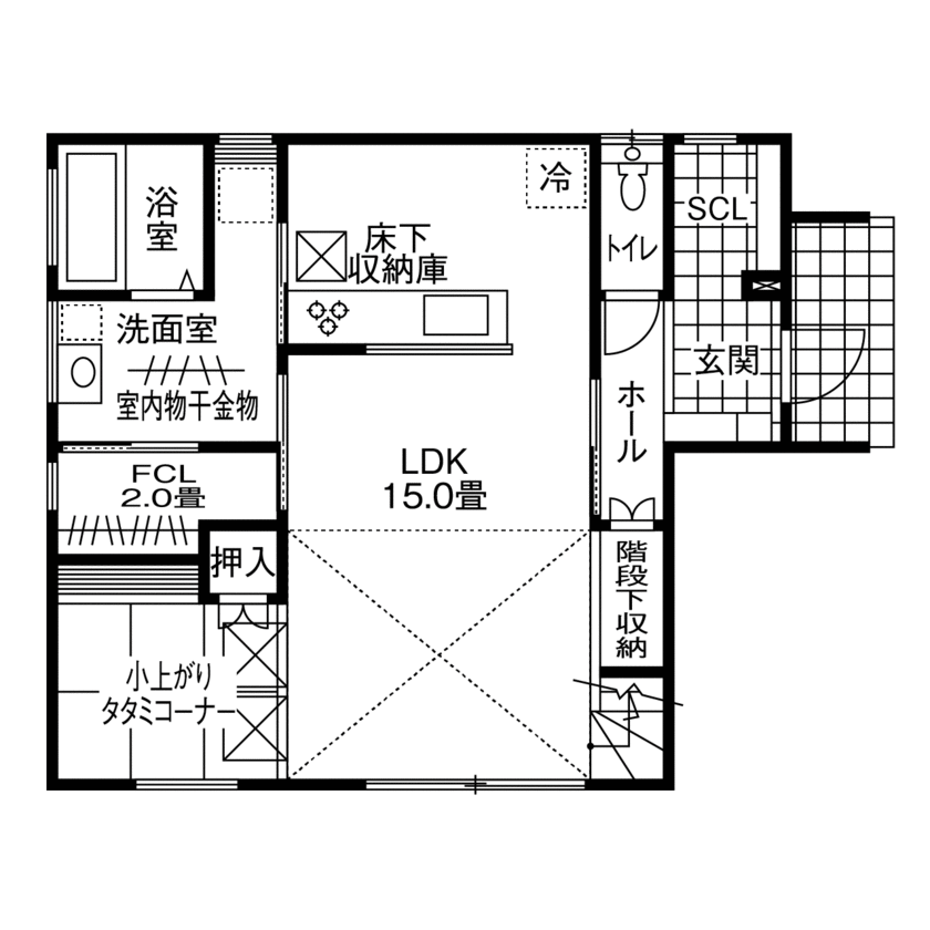 アイフルホーム　仙台・宮城北・石巻・古川 【1782万円・間取り有】開放感を優先し、動線を重視した家づくりで、こだわりの住まいを実現の間取り図（3LDK）１階