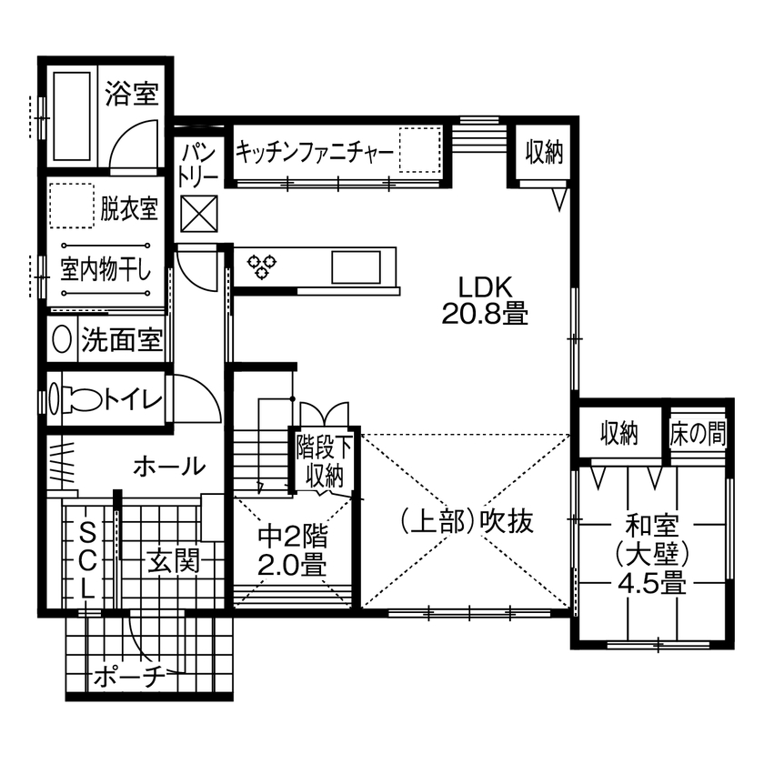 アイフルホーム　仙台・宮城北・石巻・古川 【2100万円・間取図有】ゆとりの広さと開放感を大切にした、のびのびと子育てができる住まいの間取り図（4LDK）１階