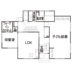 三交ホーム 【２世帯×２階リビング×ZEH】海を一望できるかっこいいシーサイドハウス。「温度差がなくて快適です」の間取り図（4LDK）１階