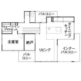 三交ホーム 【２世帯×２階リビング×ZEH】海を一望できるかっこいいシーサイドハウス。「温度差がなくて快適です」の間取り図（4LDK）２階