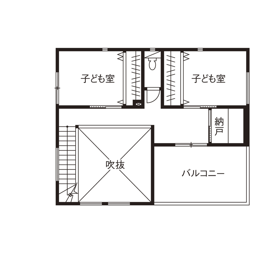 三交ホーム 【33坪｜間取り有】２階建てなのに平屋みたいで暮らしやすい！シンプルでかっこいい家事ラクな家の間取り図（3LDK）2階