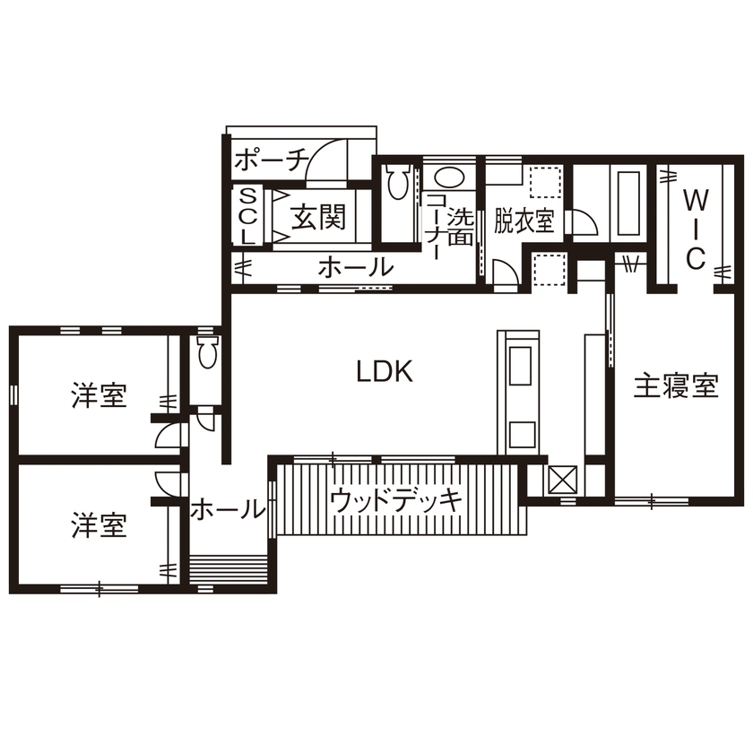 三交ホーム 【三重県｜30坪台｜平屋｜間取り有】子育てのしやすさや家事ラクに配慮したナチュラルな平屋の住まいの間取り図（3LDK）1階
