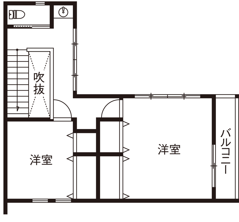 三心 【2000万円台/耐震等級3/間取り図】景観取り込み自然を身近にする大開口LDKのシンプルモダンなデザイン住宅の間取り図（2LDK）2階