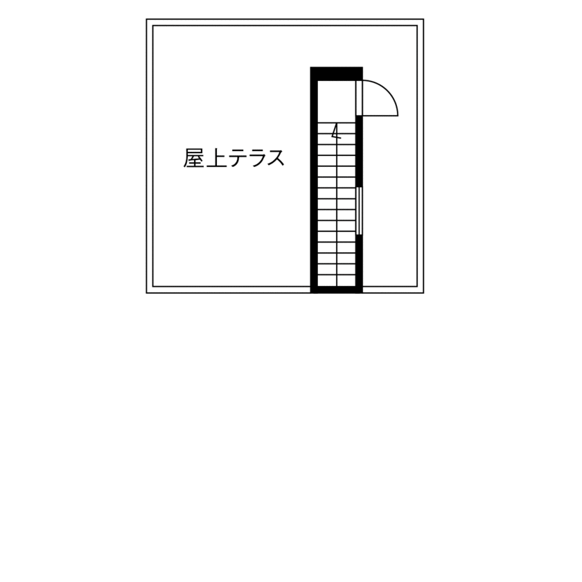 三心 【3000万円台/ビルトインガレージ/2階LDK/間取り図】一面の海を屋上テラスから眺める四角い外観の注文住宅の間取り図（2LDK）屋上テラス