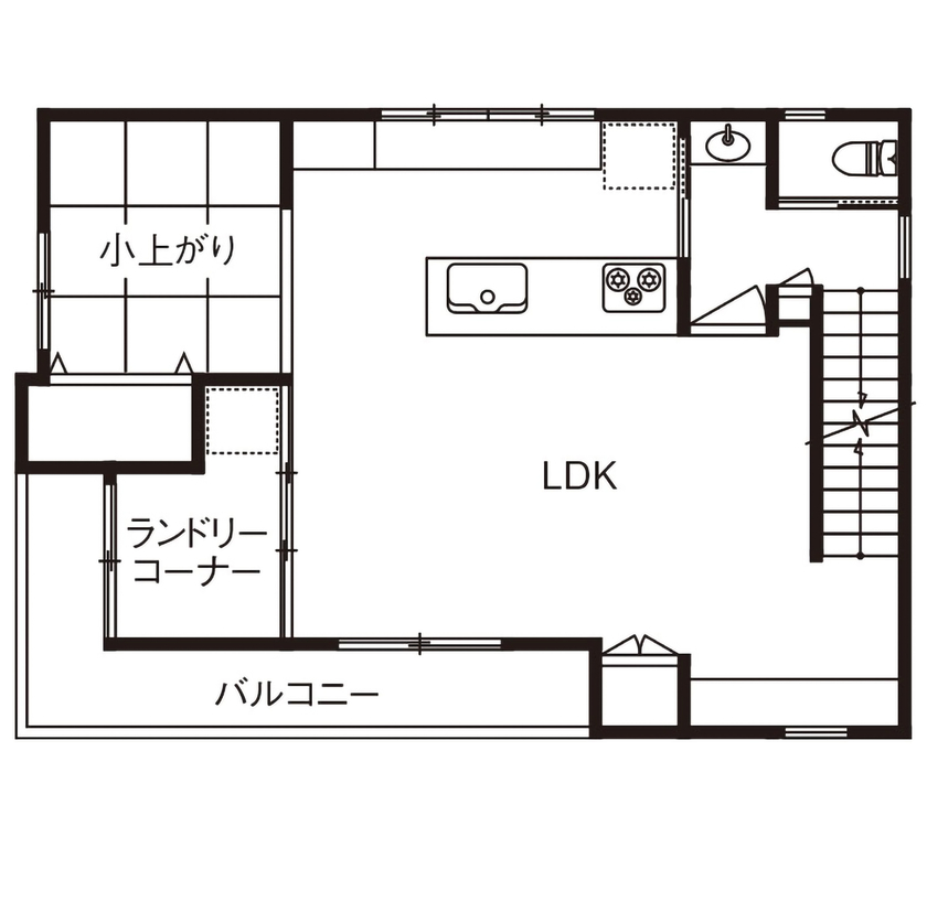 三心 【2000万円台/ビルトインガレージ/屋上/間取り図】サーフィンを楽しむ家づくり。ゆったりとした1LDKの家の間取り図（1LDK）2階