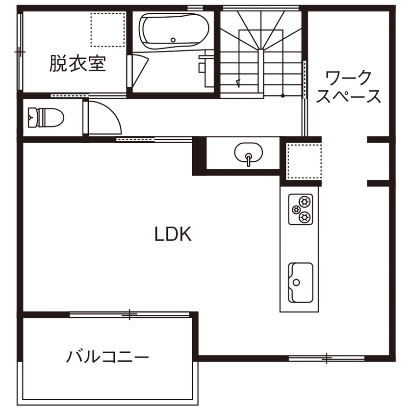 三心 【2000万円台/2階LDK/間取り図】ガレージハウスにカフェのくつろぎを。趣味と暮らしが融合した住まいの間取り図（2LDK）2階