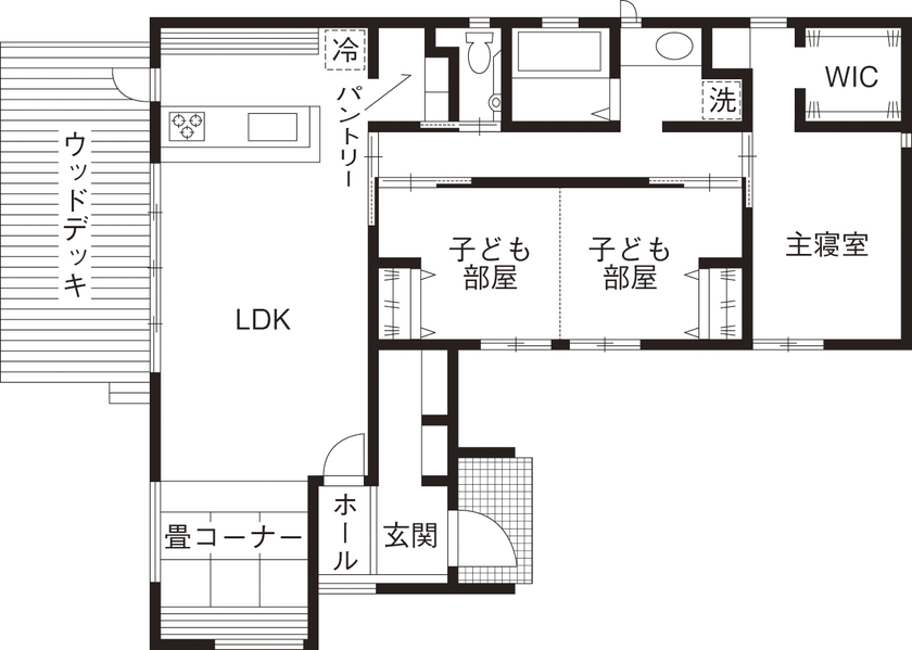 古郡ホーム 経験豊富な建築士がエスコート。憧れをカタチにした「北欧カフェ」スタイルの平屋の間取り図（4LDK）1階