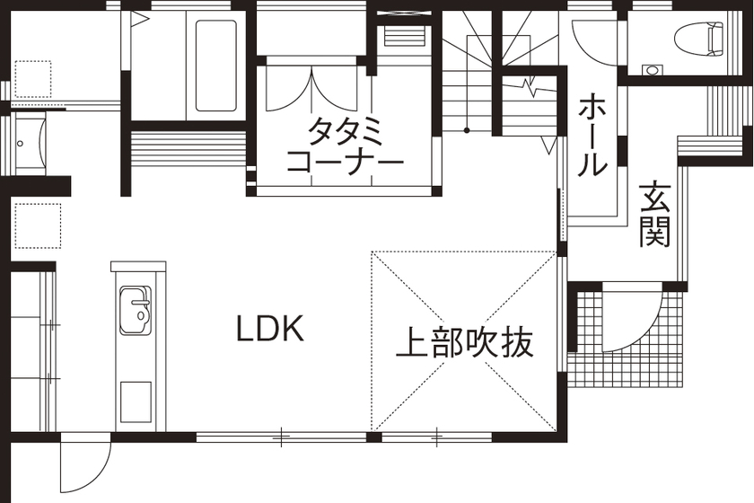 古郡ホーム 建築関係の仕事をしているMさんも感心！設計士チームが施主の遊び心をセンスあふれるカタチにの間取り図（4LDK）1階