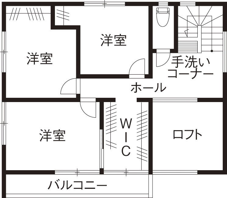 古郡ホーム 建築関係の仕事をしているMさんも感心！設計士チームが施主の遊び心をセンスあふれるカタチにの間取り図（4LDK）2階