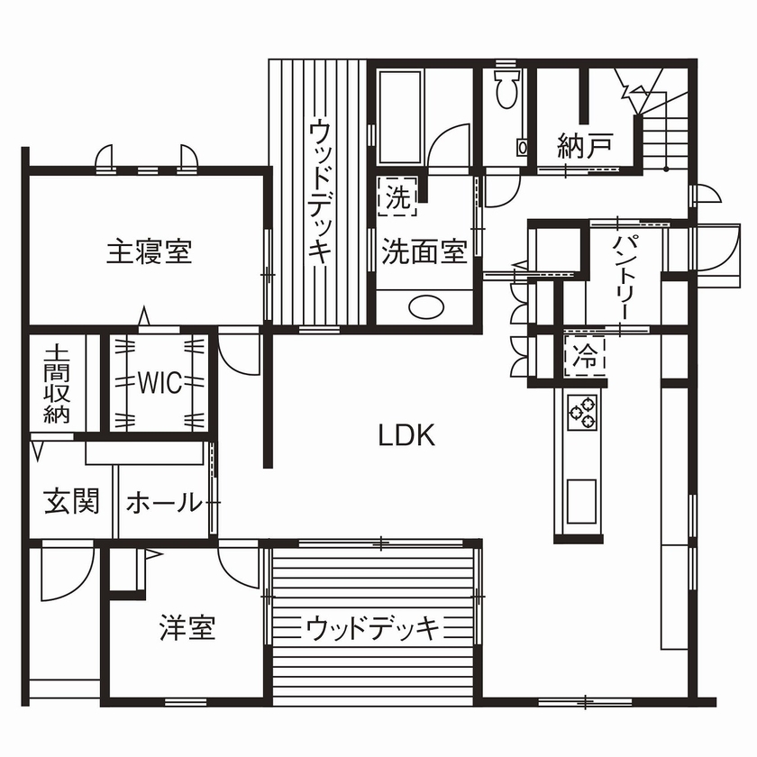 古郡ホーム 【平屋＋α/間取り図あり】意匠にこだわり居心地を重視　２つの中庭がある住まいの間取り図（4LDK）1階