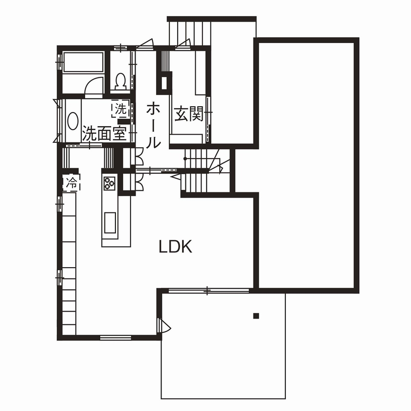 古郡ホーム 【間取り図有/23畳LDK】素材の素朴な手触りを愉しみ、いつまでも共に育つ家の間取り図（4LDK）1階