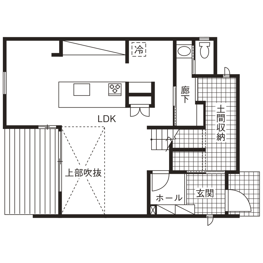 古郡ホーム 【間取り図あり/33坪】外に閉じ、内に開く　光のニュアンスまで魅せる住まいの間取り図（2LDK）1階