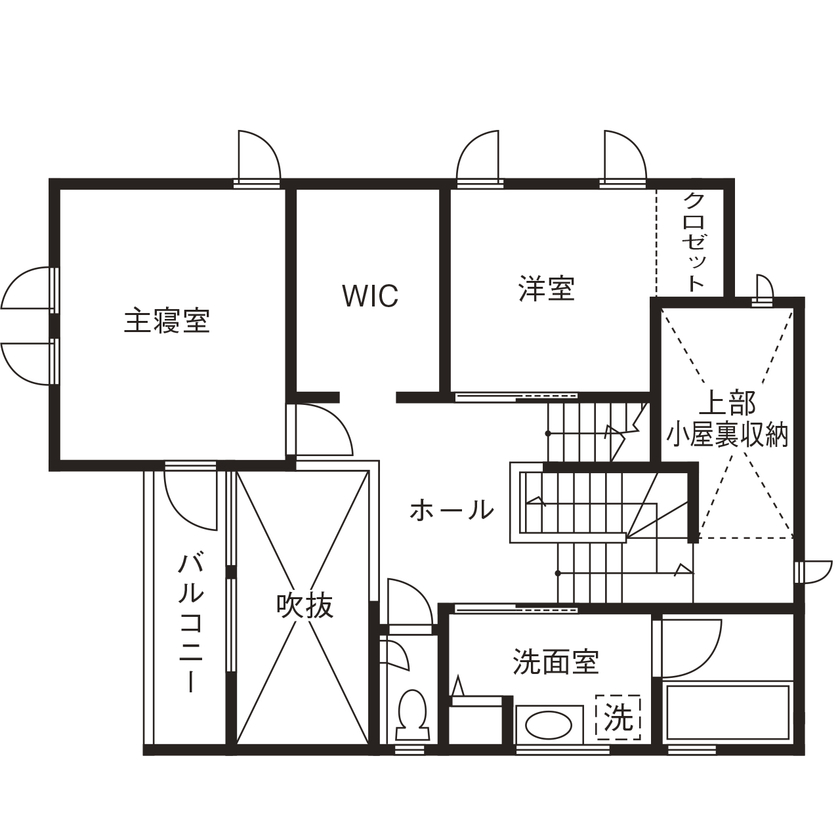 古郡ホーム 【間取り図あり/33坪】外に閉じ、内に開く　光のニュアンスまで魅せる住まいの間取り図（2LDK）2階