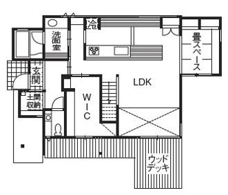 古郡ホーム 【間取り図】内と外、自然とつながる設計で家族の心地よい距離を大切にの間取り図（3LDK）１階