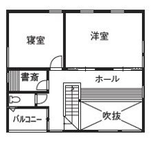 古郡ホーム 【間取り図】内と外、自然とつながる設計で家族の心地よい距離を大切にの間取り図（3LDK）２階