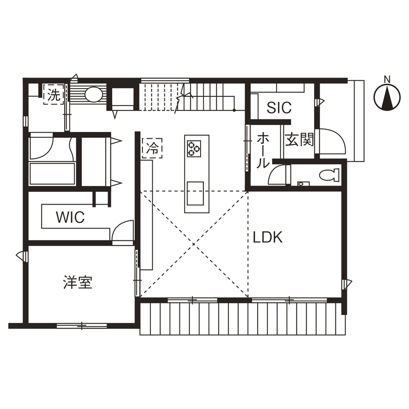 古郡ホーム 【本体価格3000～3499万円/36.3坪】素材を愉しむ無機質な家の間取り図（4LDK）1階