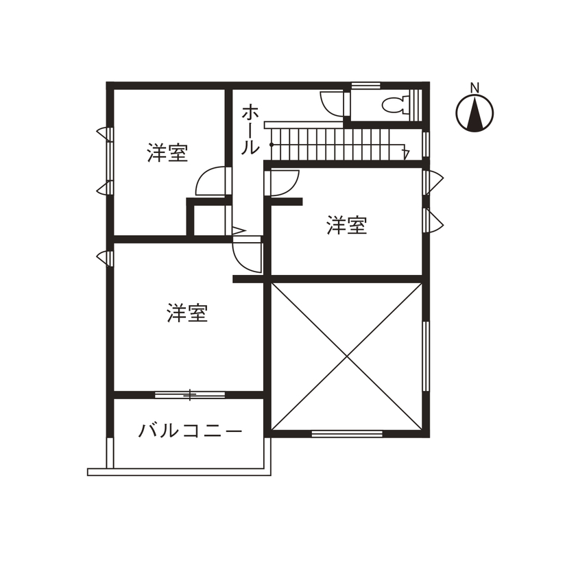 古郡ホーム 【本体価格3000～3499万円/36.3坪】素材を愉しむ無機質な家の間取り図（4LDK）2階