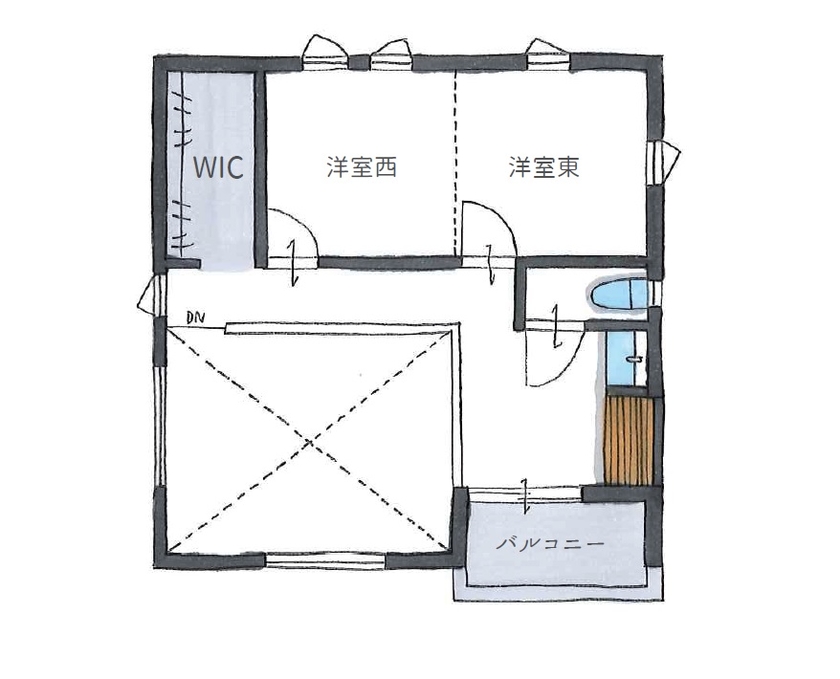 古郡ホーム オープンキッチンで家族と繋がる住まいの間取り図（3LDK+畳コーナー）2階