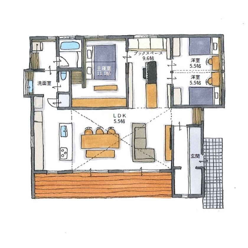 古郡ホーム 【間取り図あり/平屋】四季を感じ、家族が心地よく過ごす住まいの間取り図（4LDK）1階