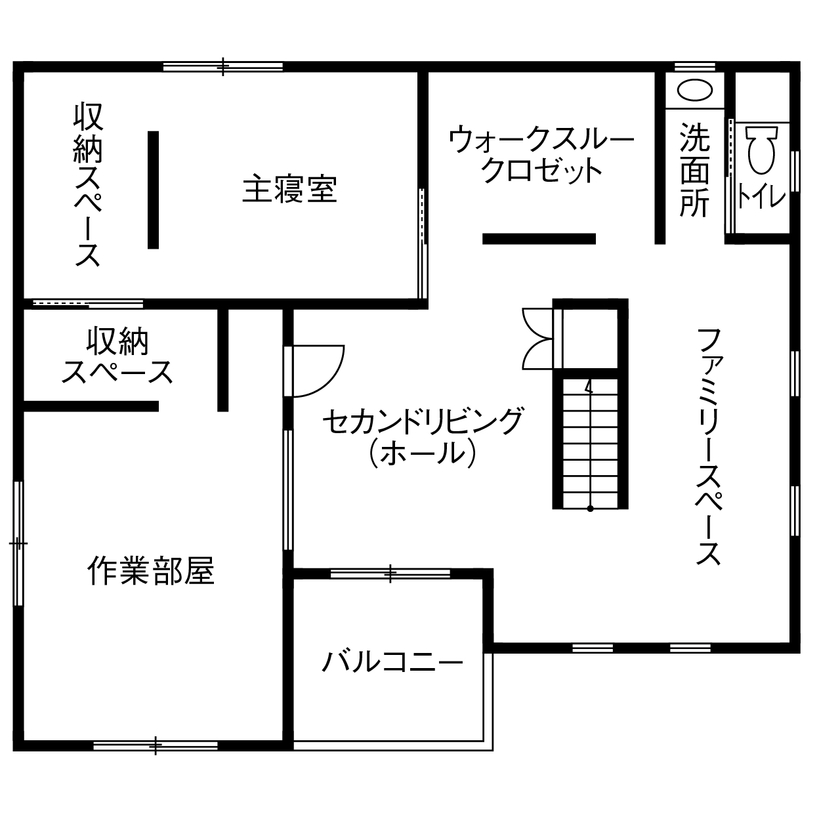 一級建築士事務所　上野工務店 【2500万円～3000万円台・延べ床面積約48坪・茨木市】まるで体育館！子どもが元気いっぱい走り回る22畳LDKの間取り図（2LDK）2階