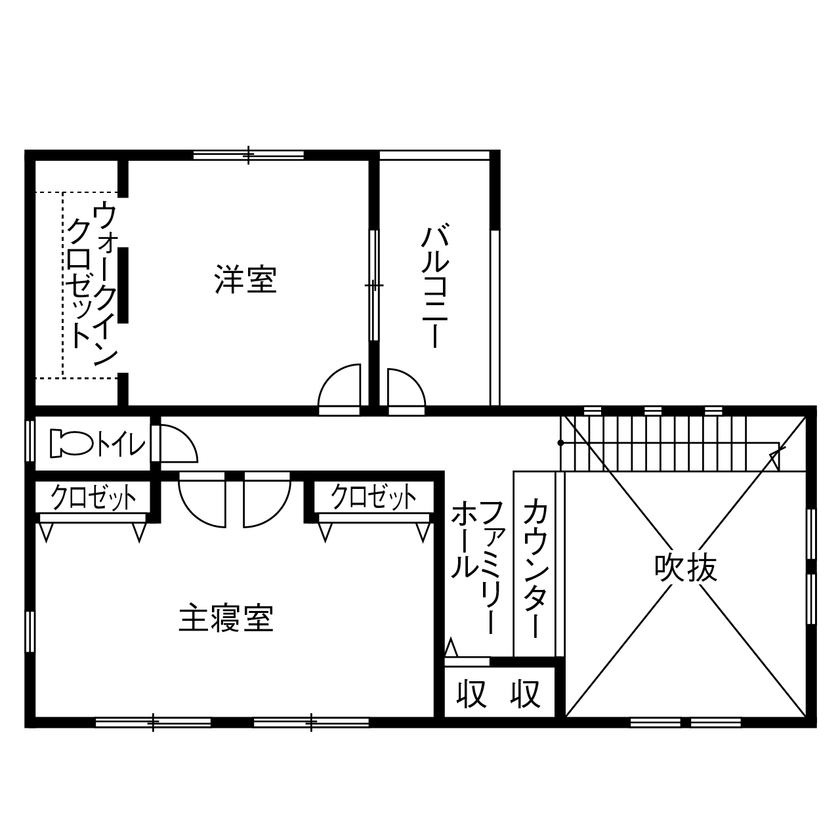 一級建築士事務所　上野工務店 【2500万円～3000万円台・延床面積約30坪台・寝屋川市】驚くほど開放的で明るい！暮らしに寄り添った住まいの間取り図（2LDK＋畳コーナー）2階