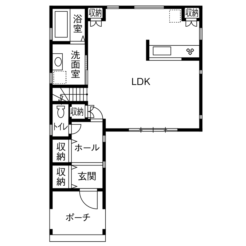 一級建築士事務所　上野工務店 【1000万円台／約30坪／間取り有】収納も住みやすさも大満足！おしゃれで可愛いカリフォルニアテイストの家の間取り図（4LDK）1階