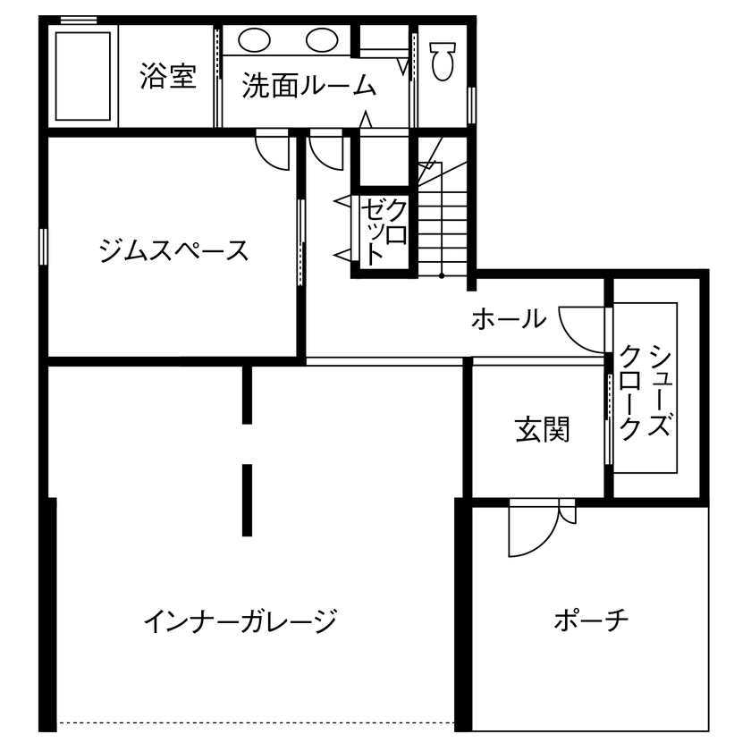 一級建築士事務所　上野工務店 【3500～4000万円台／約80坪／間取り有】シアタールームやインナーガレージのある豪華絢爛な家の間取り図（6LDK）1階