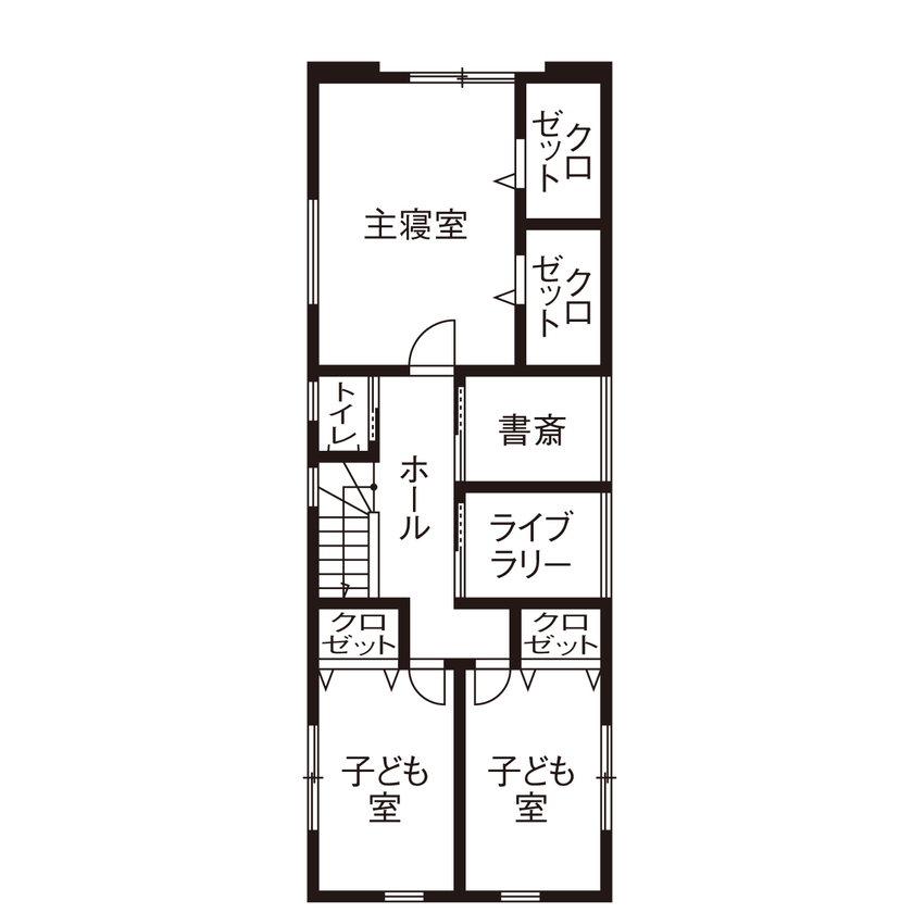 一級建築士事務所　上野工務店 【大阪府／約30坪／3階建て】モノトーンをベースに清潔感と自然光あふれる大空間LDKのある3階建ての間取り図（3LDK＋書斎）3階