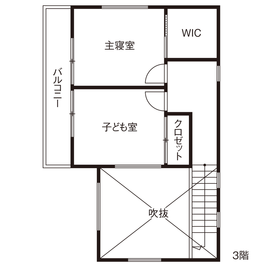 一級建築士事務所　上野工務店 【茨木市・3階建て・1500万円～1999万円】敷地約23坪でも吹き抜けがある開放的な住空間が完成！の間取り図（3LDK）3階