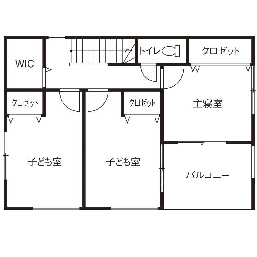 一級建築士事務所　上野工務店 【高槻市・1000万円台・キューブ型デザイン】シンプルでカッコいい。子育て＋家事がしやすい家の間取り図（3LDK＋WIC）2階